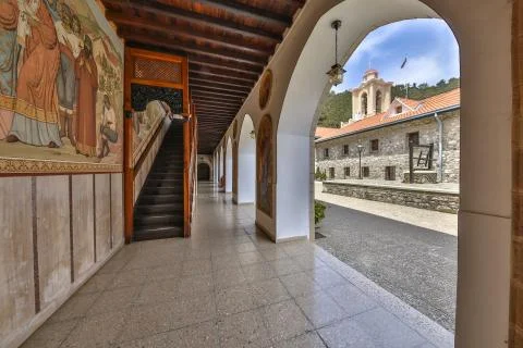 Arcade with mosaics in monastery Stock Photos