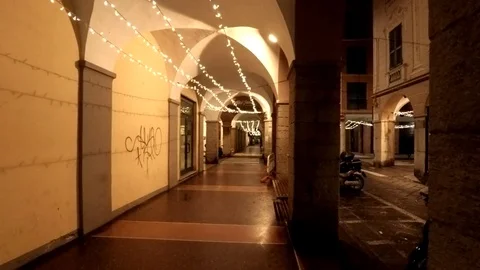 Arcade by night during Christmas Stock Footage 82752544