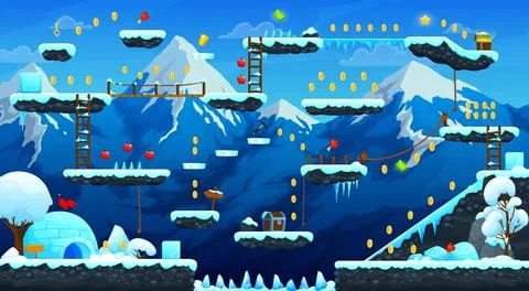 Arcade North pole game level map with mountains Stock Illustration