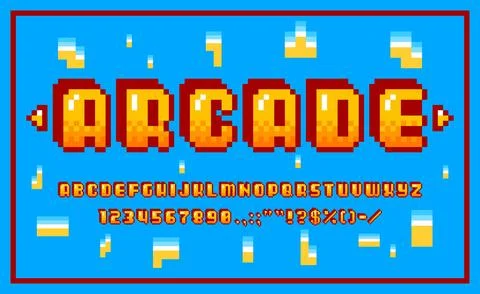 Arcade pixel font, 8 Bit game type or typeface Stock Illustration