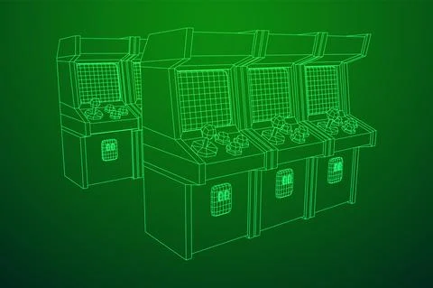 Arcade retro game machine. Wireframe low poly Illustrazione stock