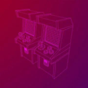 Arcade retro game machine. Wireframe low poly Illustrazione stock