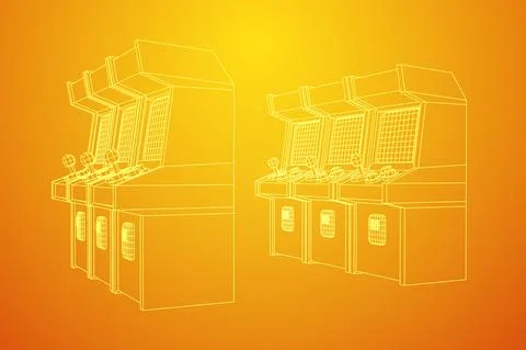Arcade retro game machine. Wireframe low poly Stock Illustration