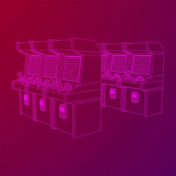 Arcade retro game machine. Wireframe low poly mesh Illustrazione stock