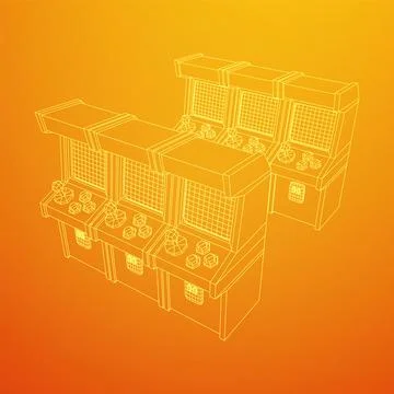 Arcade retro game machine. Wireframe low poly mesh Stock Illustration