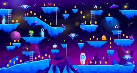 Arcade space planet, game level map interface Stock Illustration
