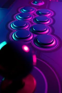 Arcade Stick Buttons, Gamming controls colorful RGB lights. Stock Photos