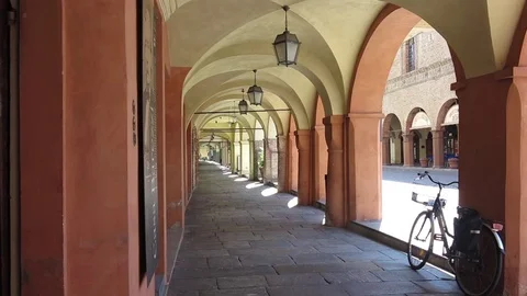 Arcade street in Busseto Parma Stock Footage 76006146