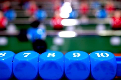 Arcade table soccer with tools for playing for office and home games. Foto stock