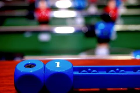 Arcade table soccer with tools for playing for office and home games. Foto stock