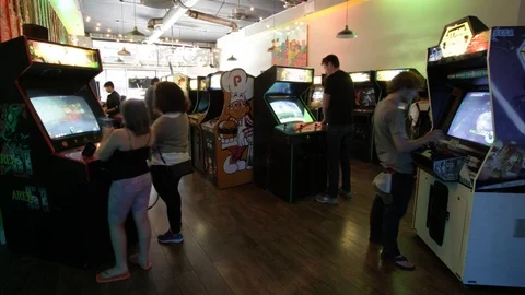 Arcade Timelapse - Retro Classic playing Arcade Machines, Ready Player One Stock Footage 87190879