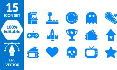 Arcade Video Game Icon Set Vector Illustration Collection Isolated Solid Gl.. Stock Illustration