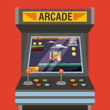Arcade video game machine with level knight medieval on screen Illustrazione stock