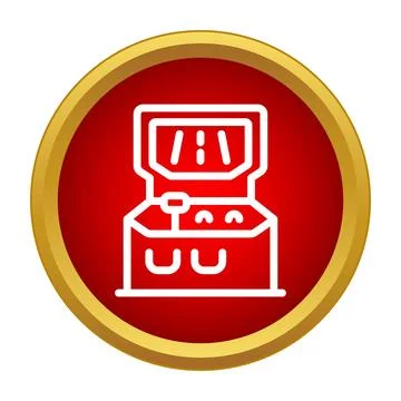Arcade video game machine line icon on red Stock Illustration