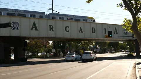 Arcadia California Overpass with Train Stock Footage 92689996