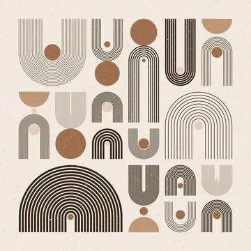 Arch and circle elements, modern geometric shapes. Contemporary design, mid Stock Illustration