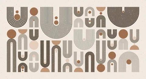 Arch and circle elements, modern geometric shapes. Contemporary design, mid Stock Illustration