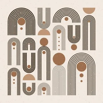 Arch and circle elements, modern geometric shapes. Contemporary design, mid Stock Illustration