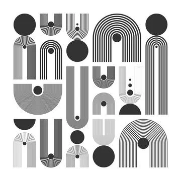 Arch and circle elements, modern geometric shapes. Contemporary design, mid Stock Illustration