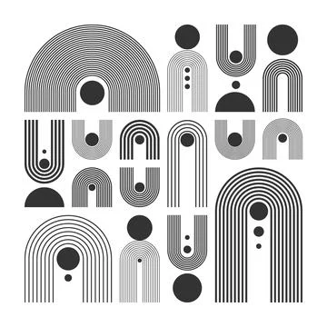 Arch and circle elements, modern geometric shapes. Contemporary design, mid Stock Illustration