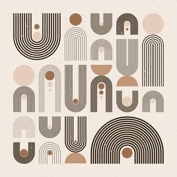Arch and circle elements, modern geometric shapes. Contemporary design, mid Stock Illustration