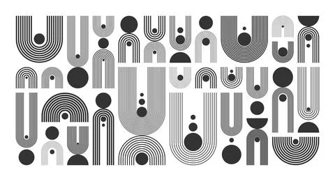 Arch and circle elements, modern geometric shapes. Contemporary design, mid Stock Illustration