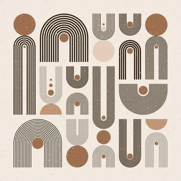 Arch and circle elements, modern geometric shapes. Contemporary design, mid Stock Illustration