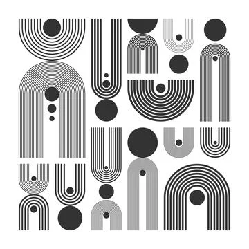 Arch and circle elements, modern geometric shapes. Contemporary design, mid Stock Illustration