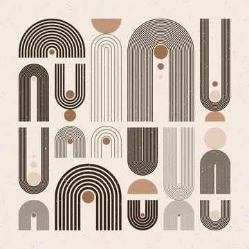 Arch and circle elements, modern geometric shapes. Contemporary design, mid Stock Illustration