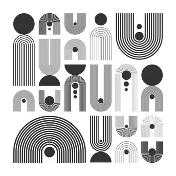 Arch and circle elements, modern geometric shapes. Contemporary design, mid Stock Illustration