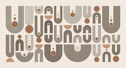 Arch and circle elements, modern geometric shapes. Contemporary design, mid Stock Illustration
