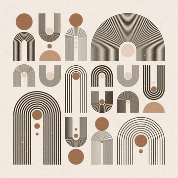 Arch and circle elements, modern geometric shapes. Contemporary design, mid Stock Illustration