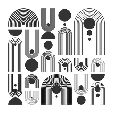 Arch and circle elements, modern geometric shapes. Contemporary design, mid Stock Illustration