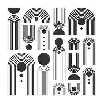 Arch and circle elements, modern geometric shapes. Contemporary design, mid Stock Illustration