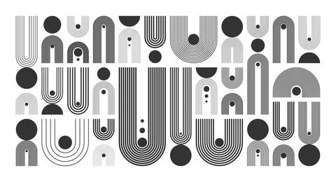 Arch and circle elements, modern geometric shapes. Contemporary design, mid Stock Illustration