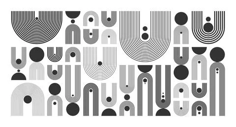 Arch and circle elements, modern geometric shapes. Contemporary design, mid Stock Illustration