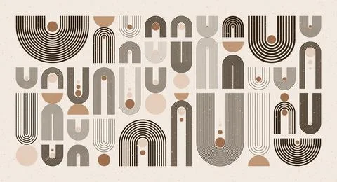 Arch and circle elements, modern geometric shapes. Contemporary design, mid Stock Illustration