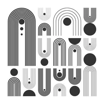 Arch and circle elements, modern geometric shapes. Contemporary design, mid Stock Illustration