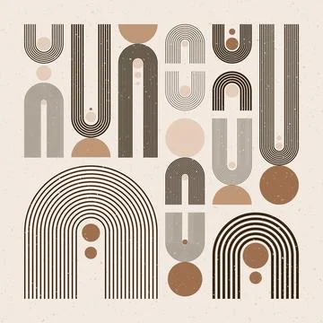 Arch and circle elements, modern geometric shapes. Contemporary design, mid Stock Illustration