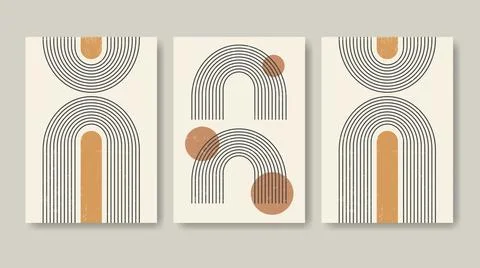 Arch and circles poster set in minimalistic style Stock Illustration