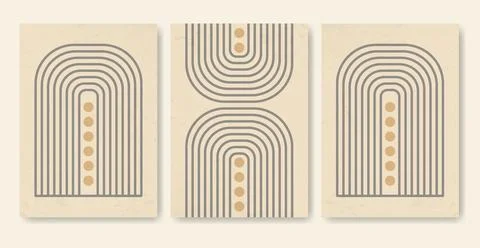 Arch and circles poster set in boho minimalistic style. Stock Illustration
