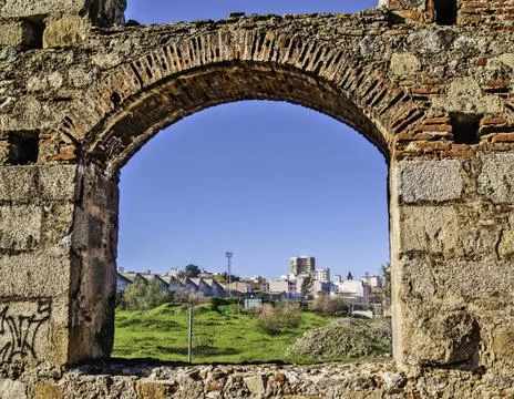 Arch of aqueduct in Merida Stock Photos
