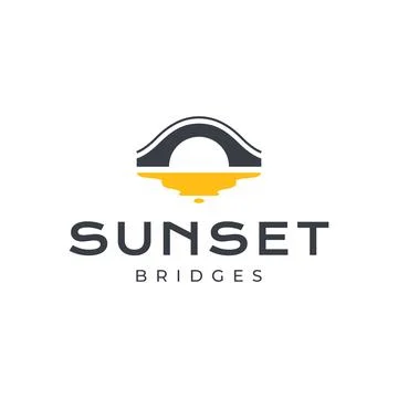 Arch bridge classic construction legend river sunset simple colorful logo d.. Stock-Illustration
