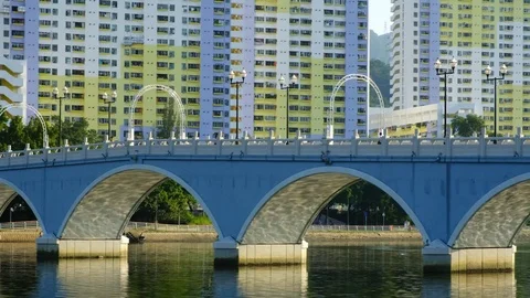 Arch Bridge in Hong Kong Stock Footage 81764657