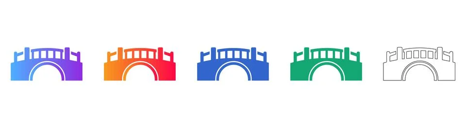 Arch Bridge Infrastructure Icon Set Stock Illustration
