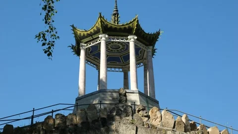 Arch-bridge named the Large Caprice topped by Chinese summer house in Pushkin Stock Footage 316090039