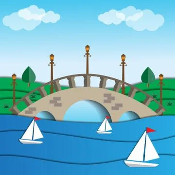 Arch bridge in the park. Stock Illustration