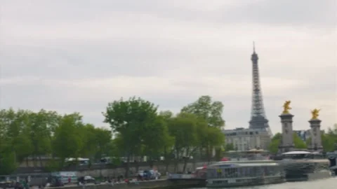 The arch bridge the Pont Alexandre III, the Eiffel Tower. Out of focus. Stock Footage 309694552