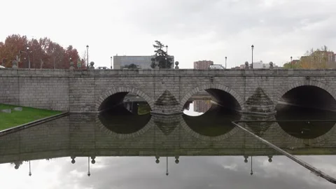 An arch bridge with a semicircular arch in Madrid Stock Footage 294258977