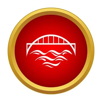 Arch bridge structure over water on red icon Stock Illustration